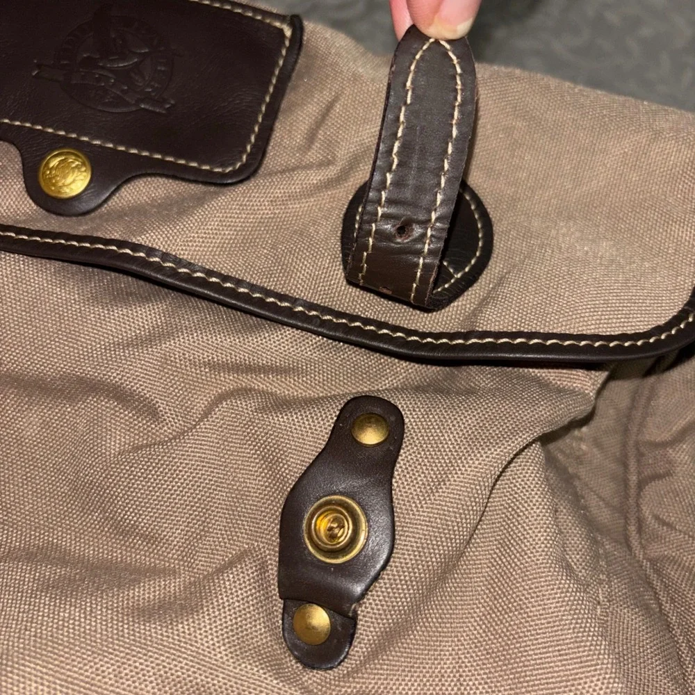 Eddie Bauer Ford Canvas Leather Trim Duffel Bag Weekender Travel Brown Luggage